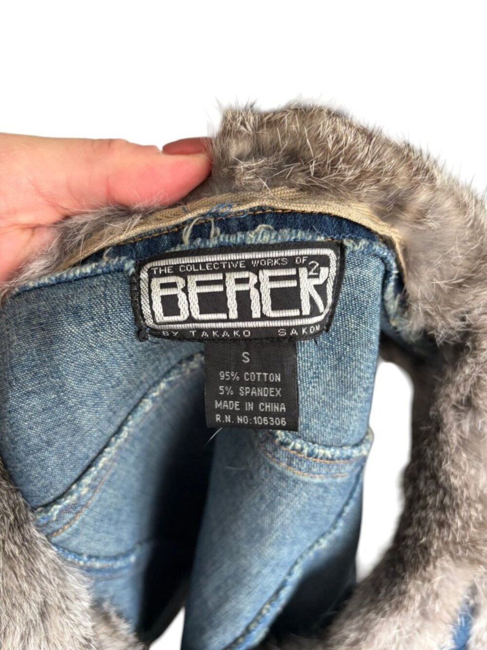 BEREK by Takako Sakon Vintage Denim Embellished Vest with fur vintage small - Picture 4 of 5